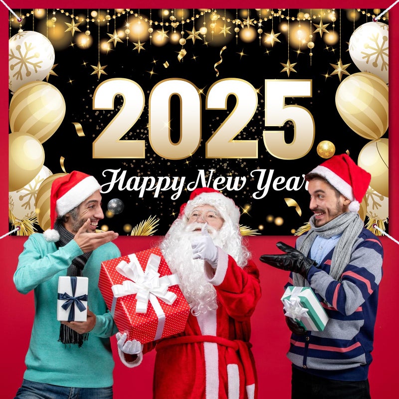 Zeptrix Happy New Year Banner 2025,70.8x43.3in Extra Large Size Happy New Year Backdrop New Years Decorations 2025 New Years Eve Party Supplies 2025 for Home Garden NYE Photo Booth Photoshoot Backdrop Favors - Image 5